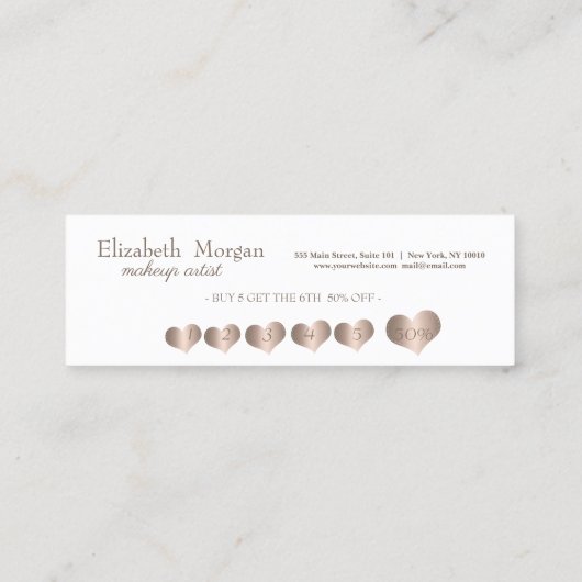 Moderne Elegante einfache Rose Goldene Herzen, Wei Treuekarte (Rückseite)