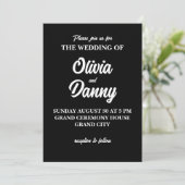 Moderne, elegante, einfache Schwarz-Weiß-Hochzeit Einladung (Stehend Vorderseite)