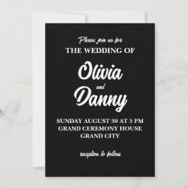 Moderne, elegante, einfache Schwarz-Weiß-Hochzeit Einladung