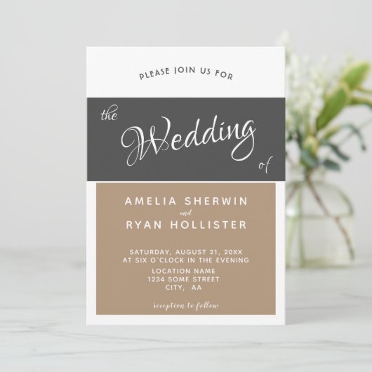 Moderne, elegante, einfache Skripthochzeit Einladung (Stehend Vorderseite)