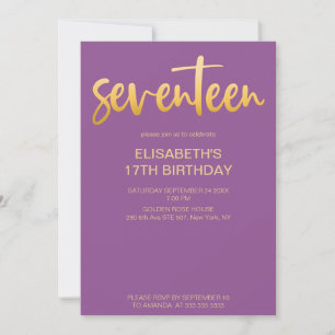 Moderne elegante einfache violette 17. Geburtstags Einladung