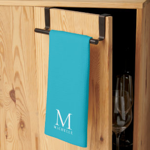 Moderne elegante einfache Vorlage Monogramm Azure Geschirrtuch
