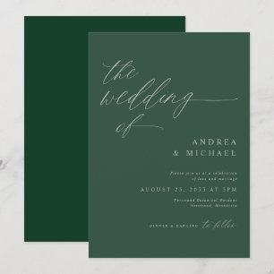 Moderne, elegante einfarbige Smaragdgrüne Hochzeit Einladung