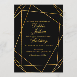 Moderne elegante Einladung zu Black & Gold Hochzei