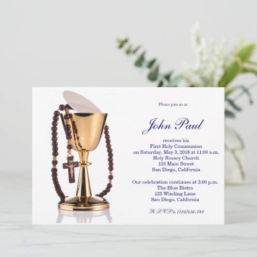 Moderne Elegante Erste Kommunion Einladung für Jun (Stehend Vorderseite)