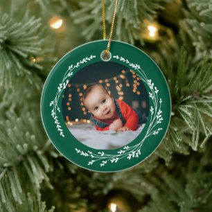 Moderne elegante erste Weihnachten des Babys in Gr Keramik Ornament