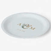 Moderne, elegante Eukalyptus-Ampere und Hochzeit Pappteller (Schrägansicht)