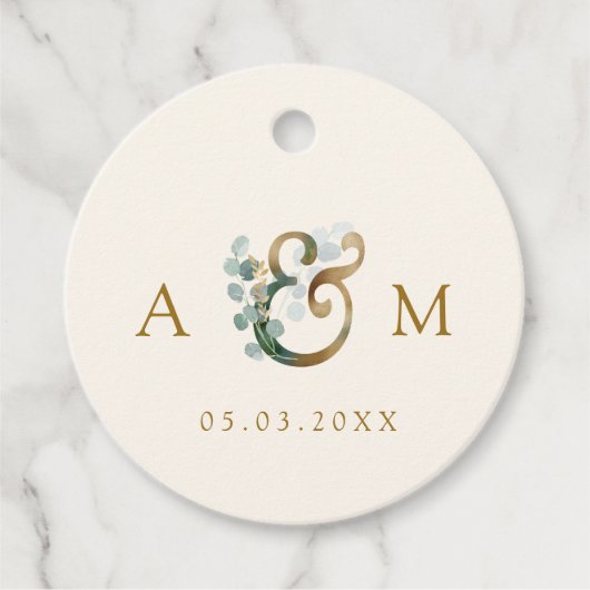 Moderne Elegante Eukalyptus Ampersand Hochzeit Geschenkanhänger (Vorderseite)