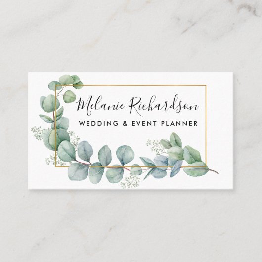 Moderne Elegante Eukalyptus-Blätter Gold Gerahmt Visitenkarte (Vorderseite)