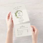 Moderne, elegante Eukalyptus-Hochzeit All In One Einladung (Abreißen)