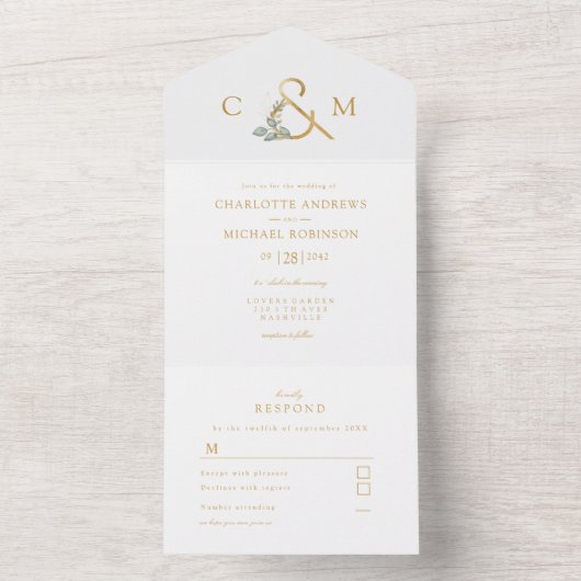 Moderne, elegante Eukalyptus-Hochzeit All In One Einladung (Innen Boden)