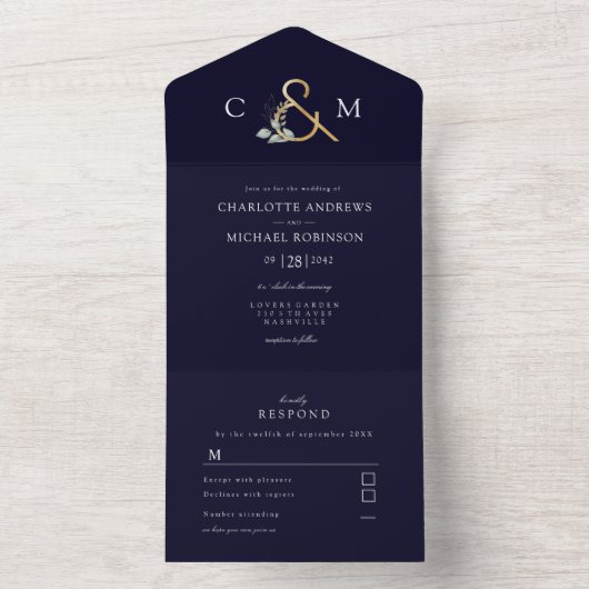 Moderne, elegante Eukalyptus-Hochzeit All In One Einladung (Innen Boden)