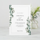 Moderne Elegante Eukalyptus Hochzeit Einladung (Stehend Vorderseite)