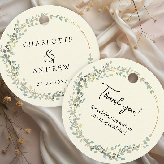 Moderne, elegante Eukalyptus-Hochzeit Geschenkanhänger