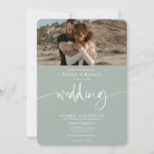 Moderne, elegante Eukalyptus-Hochzeitsskripte-Foto Einladung (Vorderseite)