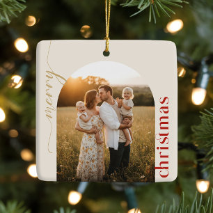 Moderne elegante Familienbogen-Foto Frohe Weihnach Keramikornament