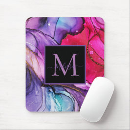 Moderne elegante, farbenfrohe Marmormonogramm Mousepad