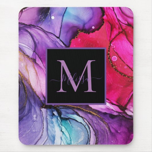 Moderne elegante, farbenfrohe Marmormonogramm Mousepad (Vorne)