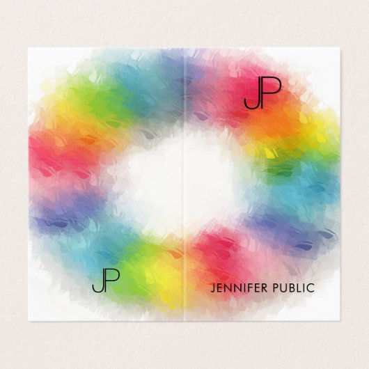 Moderne elegante, farbenfrohe Monogram-Vorlage Tre Visitenkarten (Außenseite Aufgefaltet)