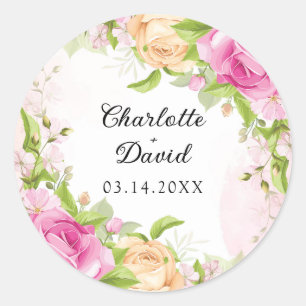 Moderne Elegante Flora Chic Wedding Classic Round Runder Aufkleber