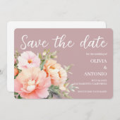 Moderne Elegante Flora Rose Peony Dusty Save The Date (Vorne/Hinten)