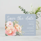 Moderne Elegante Flora Wasserfarben Peony Dusty Bl Save The Date (Stehend Vorderseite)