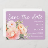 Moderne Elegante Flora Wasserfarben Peony Lilac Save The Date (Vorne/Hinten)
