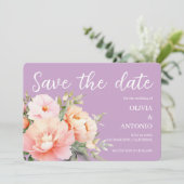 Moderne Elegante Flora Wasserfarben Peony Lilac Save The Date (Stehend Vorderseite)