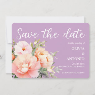 Moderne Elegante Flora Wasserfarben Peony Lilac Save The Date