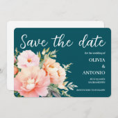 Moderne Elegante Flora Wasserfauna Aquamarin Save The Date (Vorne/Hinten)
