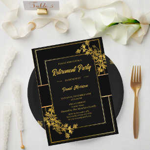 Moderne elegante Floral Gold Schwarze Ruhestandsfe Dankeskarte