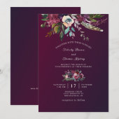 Moderne Elegante florale Burgundy Washed Wedding Einladung (Vorne/Hinten)