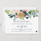 Moderne, elegante, florale Goldmedaille-Graduierun Einladung (Vorderseite)