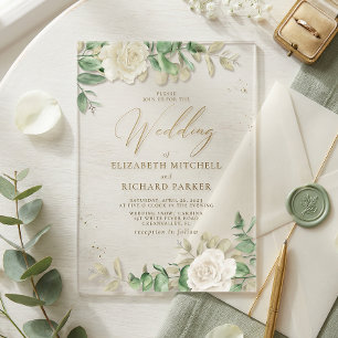 Moderne elegante florale Grüne Hochzeit Acryleinladungen