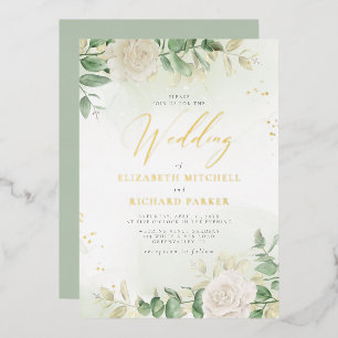 Moderne elegante florale Grünpflanzen-Hochzeit Folieneinladung