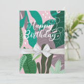 Moderne elegante florale Happy Birthday Flat Card (Stehend Vorderseite)