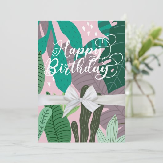 Moderne elegante florale Happy Birthday Flat Card (Stehend Vorderseite)