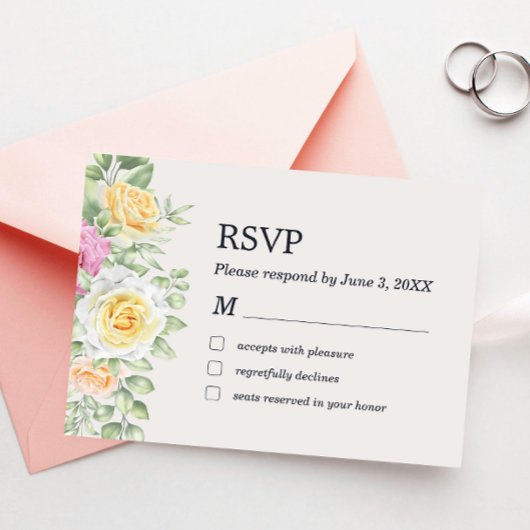 Moderne elegante, florale Rose RSVP Card Dankeskarte