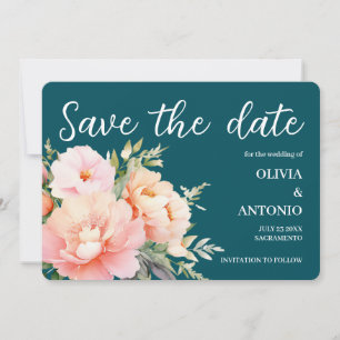 Moderne elegante florale Wasserfarbe Pfingstrose T Save The Date