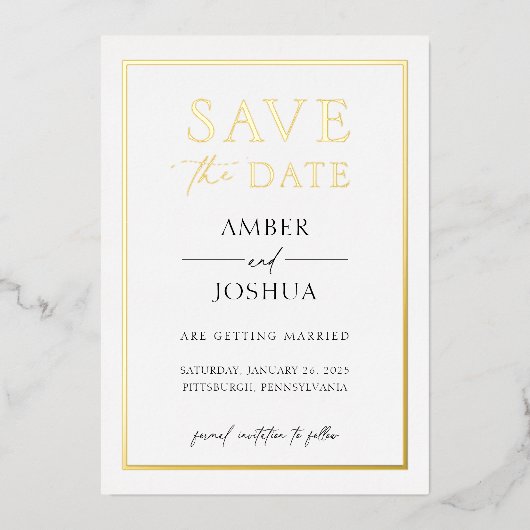 Moderne, elegante Foil-Hochzeit speichern das Datu Folieneinladung (Vorderseite)