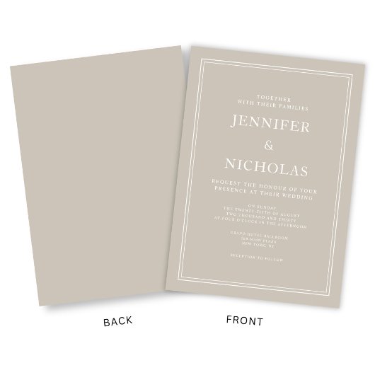 Moderne Elegante Formal Taupe Beige Hochzeit Einladung