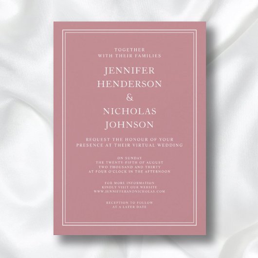 Moderne Elegante formale Dusty Rose Virtual Weddin Einladung