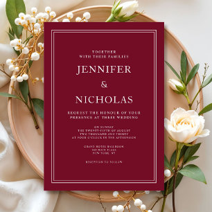 Moderne elegante formelle burgunderrote Hochzeit Einladung