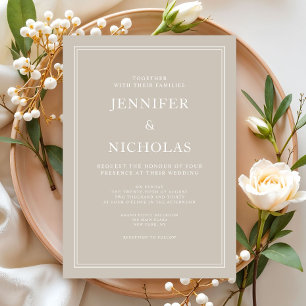 Moderne elegante formelle taupe beige Hochzeit Einladung