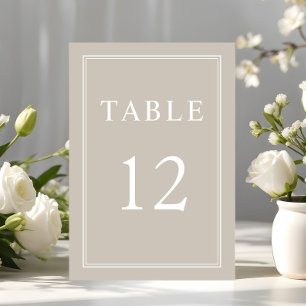 Moderne elegante formelle taupe-beige Hochzeit Tischnummer