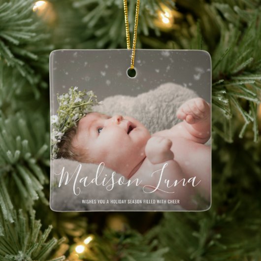 Moderne Elegante Foto Babys Erste Weihnachten Keramikornament (Baum)