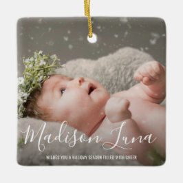 Moderne Elegante Foto Babys Erste Weihnachten Keramikornament