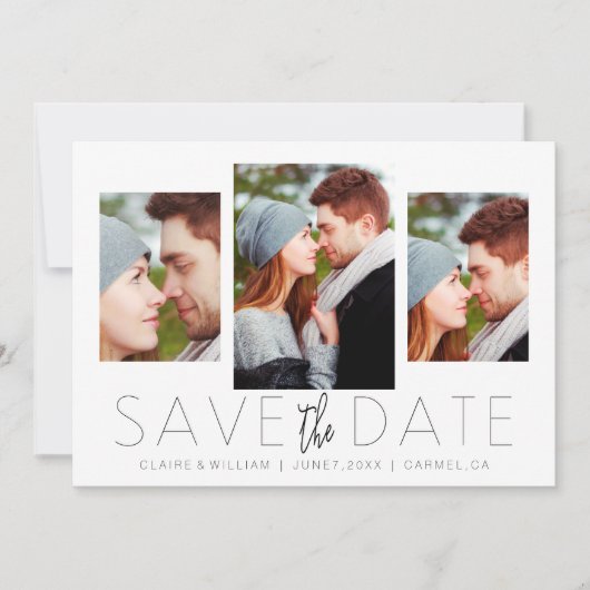 Moderne elegante Foto Collage Save the Date Karte (Vorderseite)