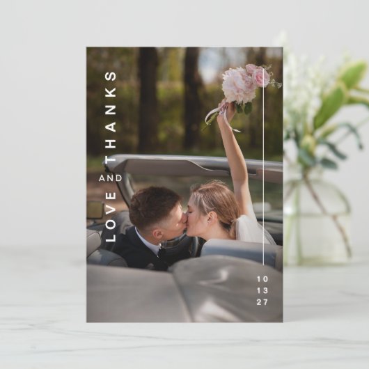 Moderne, elegante Foto Collage Wedding Dankeskarte (Stehend Vorderseite)