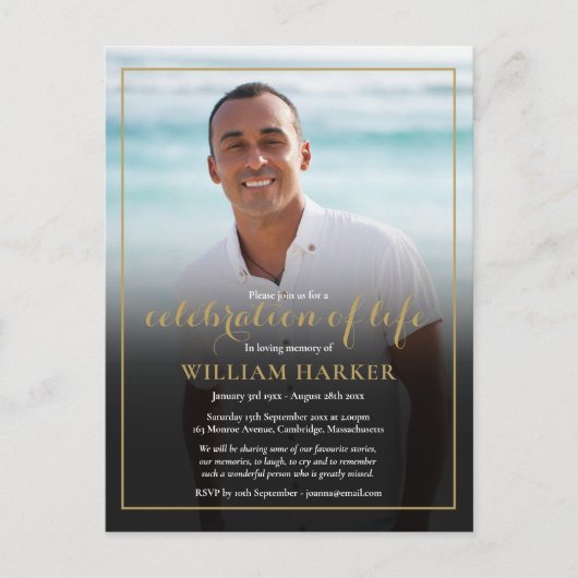 Moderne Elegante Foto Feier zum Leben Beerdigung Ankündigungspostkarte (Vorderseite)